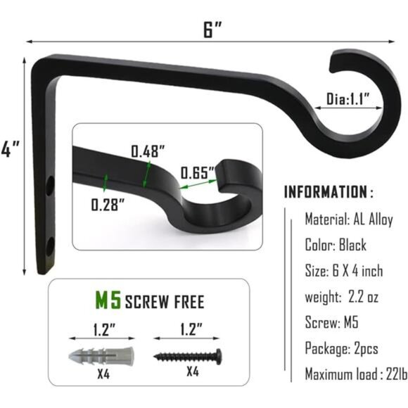 Hanging Plant Bracket 6inch Metal Plant Hook Shepherds Hook Decorative Wall - Picture 3 of 7